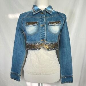 y2k deadstock beaded cropped denim jacket